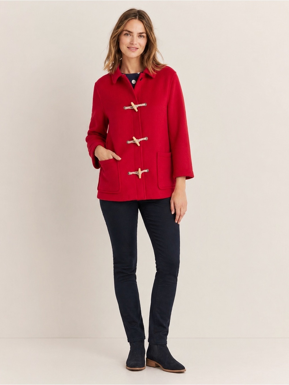 Gloverall women’s red wool duffle coat size large toggle overcoat England preppy